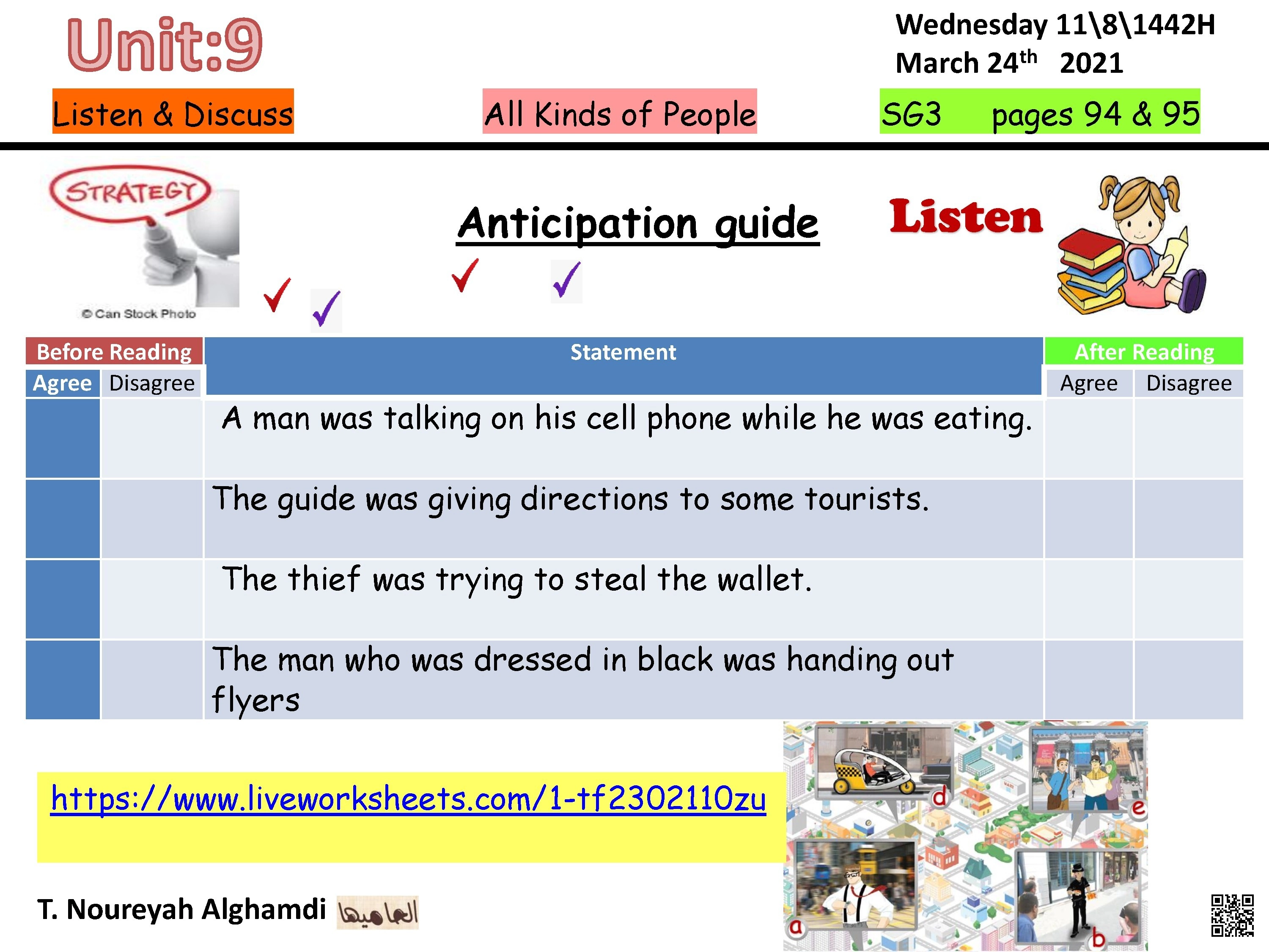 الدرس1 الوحدة9 نشاط الاستماع والمناقشة جميع أنواع الناس - لغة انجليزية - الصف الصف الثالث المتوسط - الفصل الفصل الثاني