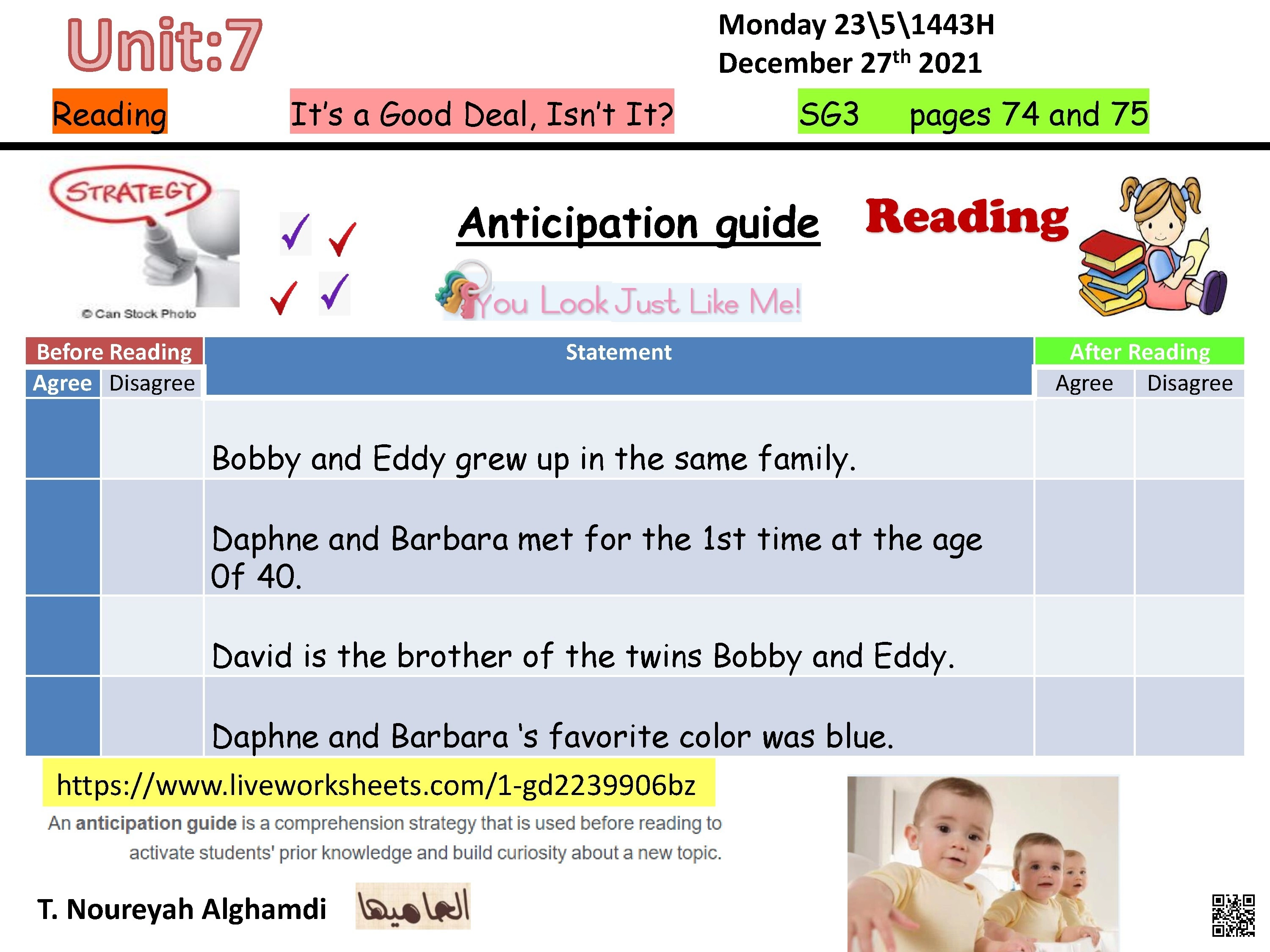 الدرس5 الوحدة7 ورقة عمل التوقع المُسبق أداة استراتيجية لتفعيل المعرفة السابقة وتحفيز الفضول القرائي - لغة انجليزية - الصف الصف الثالث المتوسط - الفصل الفصل الثاني