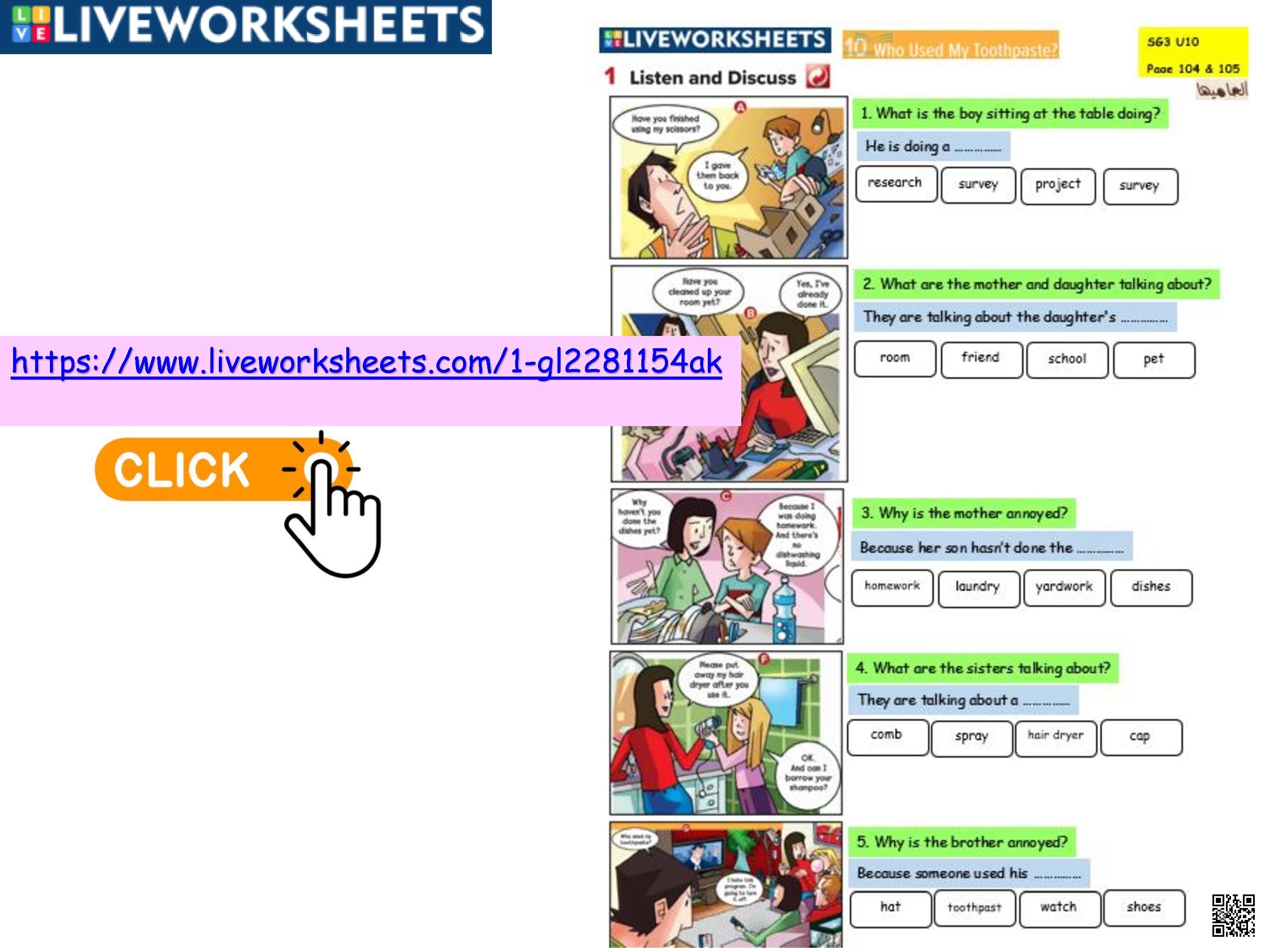 الدرس الأول الوحدة العاشرة ورقة عمل أسئلة الصور مناقشة مواقف حياتية - لغة انجليزية - الصف الصف الثالث المتوسط - الفصل الفصل الثاني