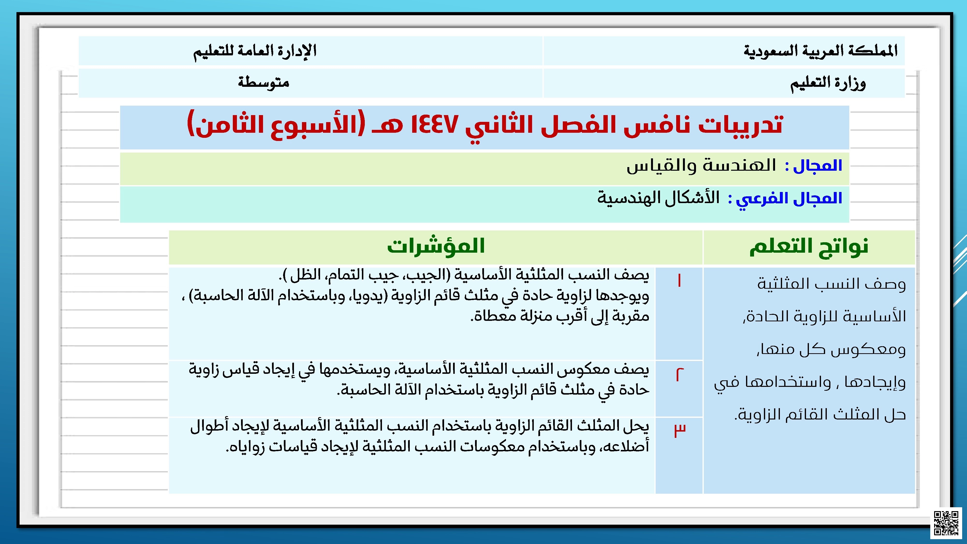 عرض تدريبات نافس 29 الهندسة والقياس الأشكال الهندسية الأسبوع الثامن - رياضيات - الصف الصف الثالث المتوسط - الفصل الفصل الثاني
