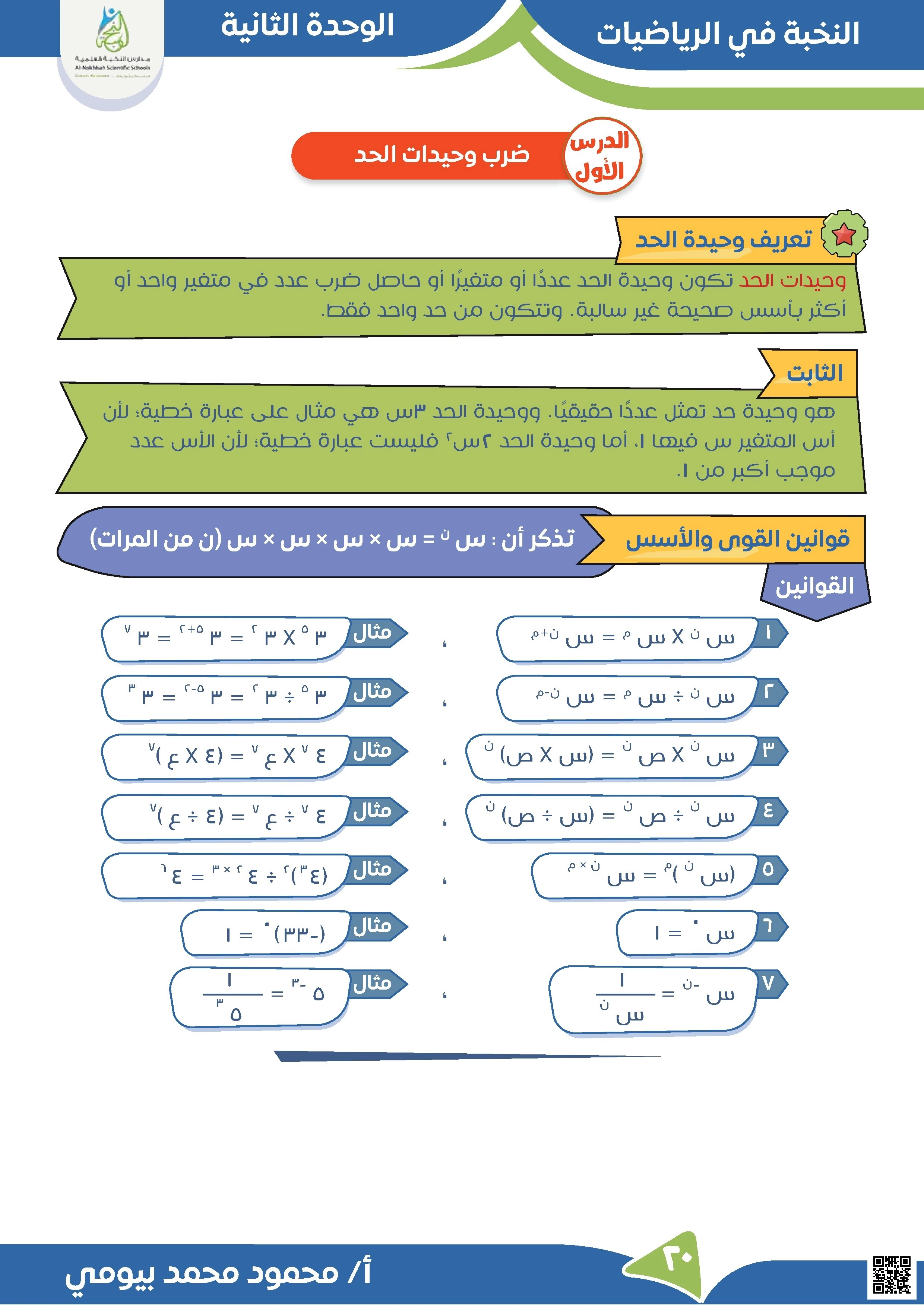 النخبة الوحدة الثانية ملخص كثيرات الحدود