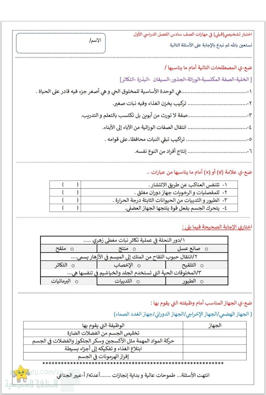 الاختبار التشخيصي القبلي غير محلول