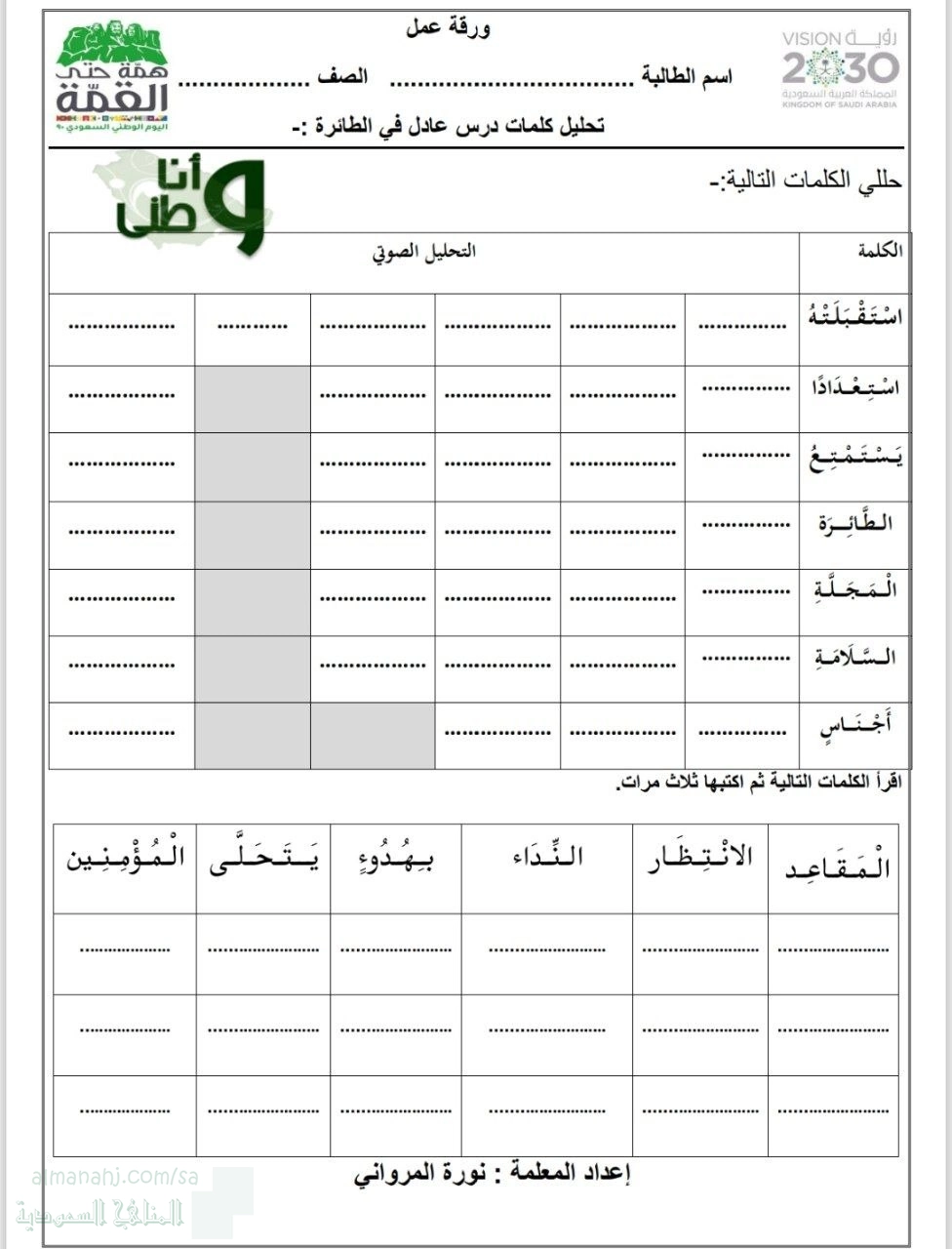ورقة عمل درس عادل في الطائرة