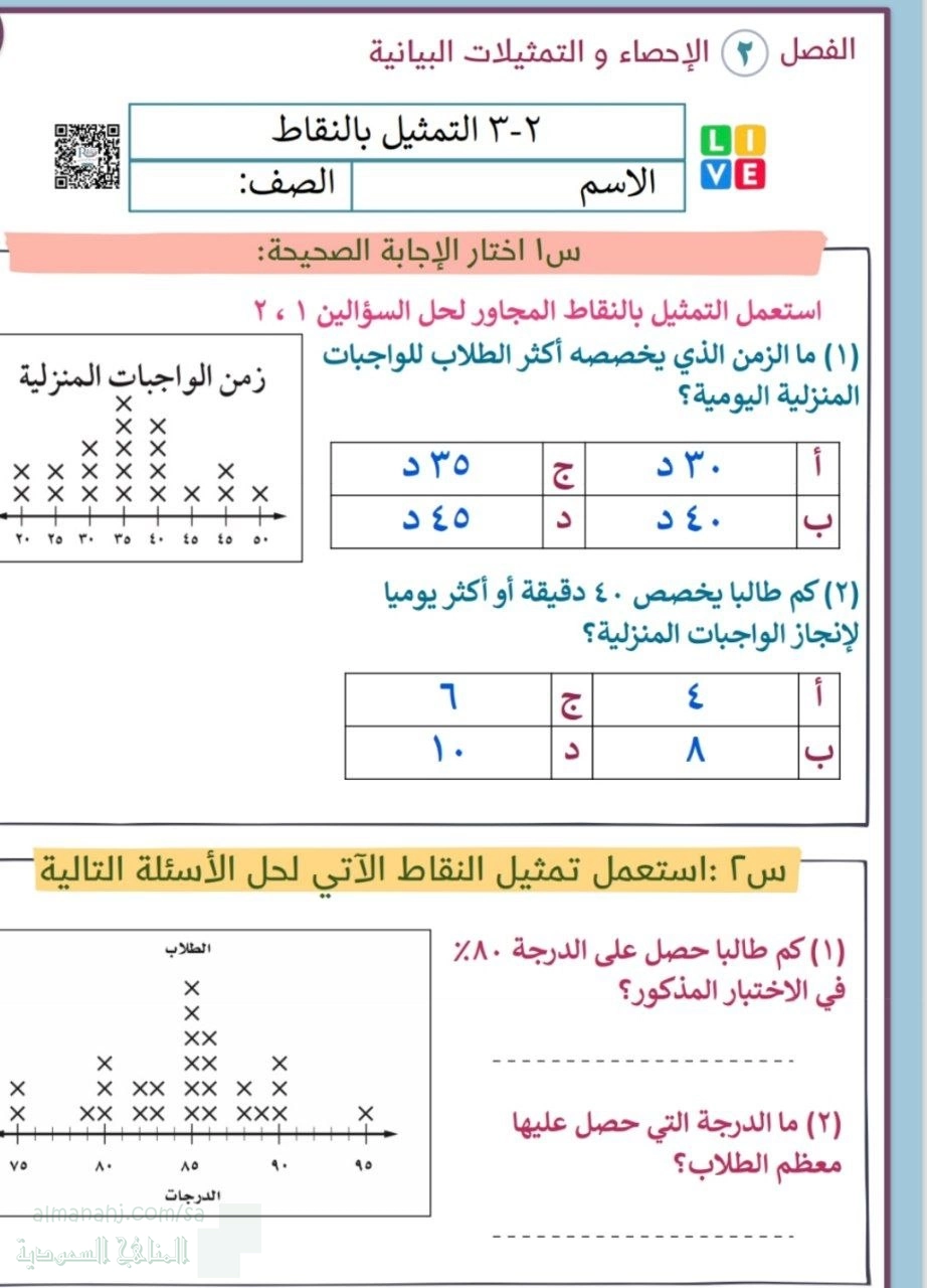 ورقة عمل التمثيل بالنقاط