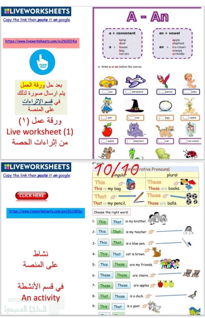 الدرس الثاني الوحدة الثالثة أوراق عمل Grammar