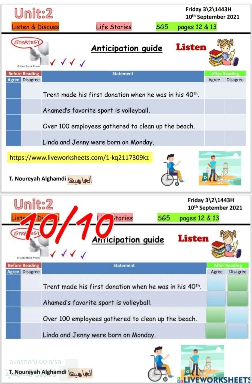 الدرس الأول الوحدة الثانية ورقة عمل Listen Discuss pair work
