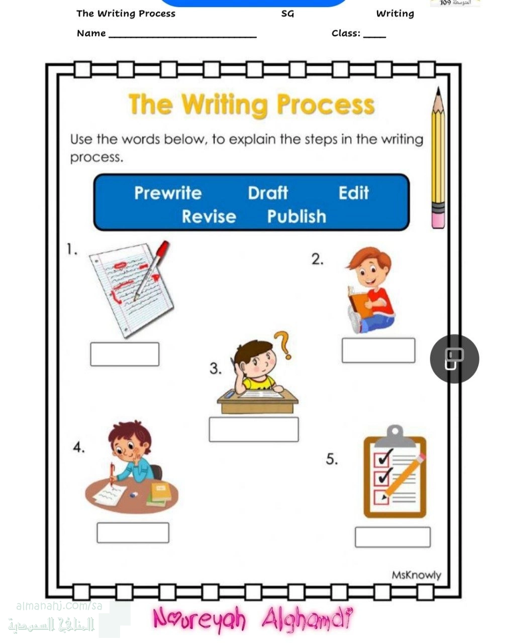 الدرس السادس الوحدة الثانية تدريب Writing