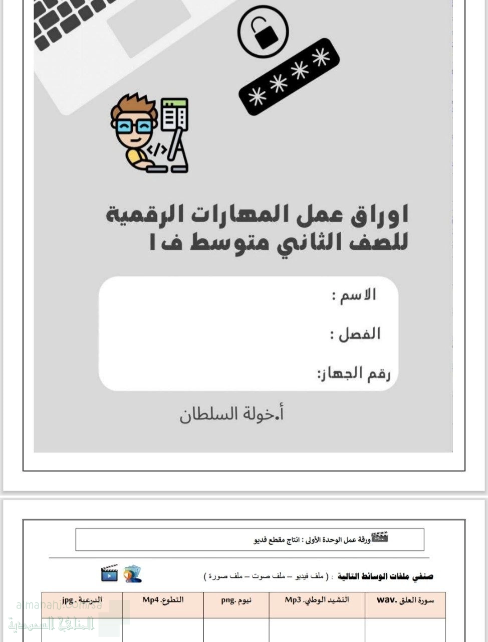 أوراق عمل للوحدتين الأولى والثانية
