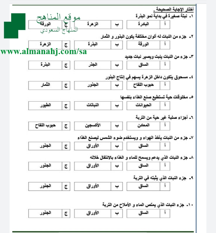 نماذج اختبار الفترات 1 2 3 الصف الثاني علوم الفصل الأول المناهج السعودية