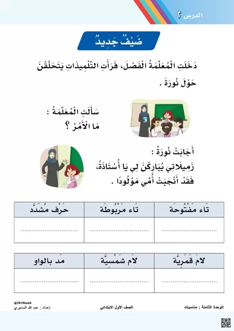 أوراق عمل الدرس الثاني ضيف جديد