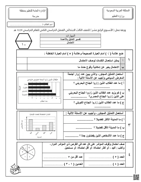 ورقة عمل الأسبوع الرابع عشر تفسير التمثيل بالأعمدة الاحتمال غير محول