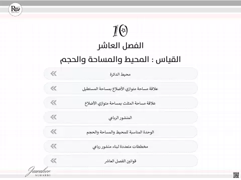 خرائط مفاهيم القياس المحيط والمساحة والحجم