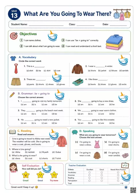 اختبار الوحدة الثالثة عشرة What Are You Going to Wear There