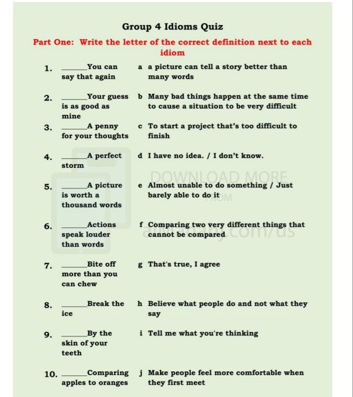 English- Idioms And Their Meaning Test - ProProfs Quiz